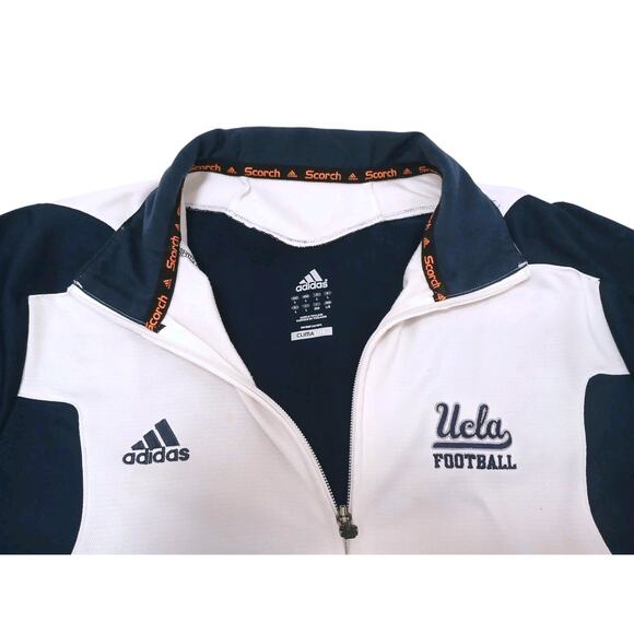Y2K 2010 Adidas UCLA Footbal Track Scorch Jacket Sz L White Blue Full Zip Logo - Picture 12 of 16